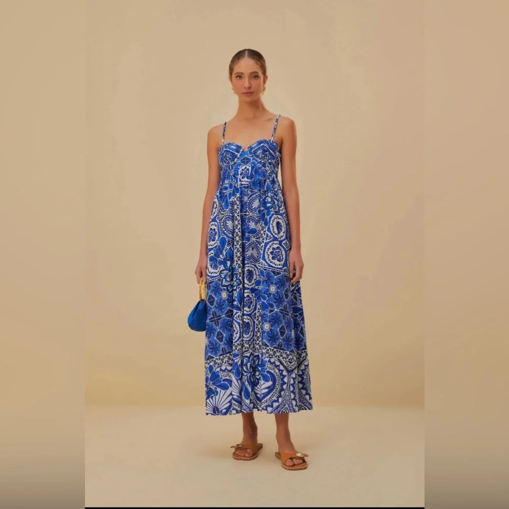 Farm Rio Blue Maxi FARM Rio | Dresses | Nwt Farm Rio Blue Tile Dream Maxi Dress | Poshmark